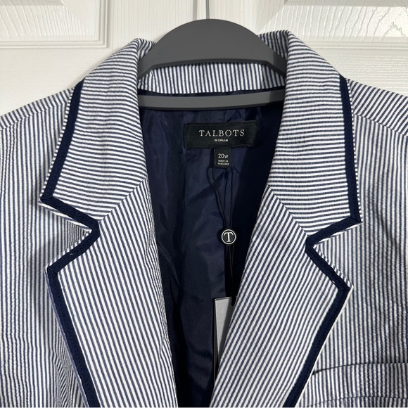 NEW Talbots size 20W seersucker blazer, blue/white, lined, cotton, nautical - Picture 4 of 13